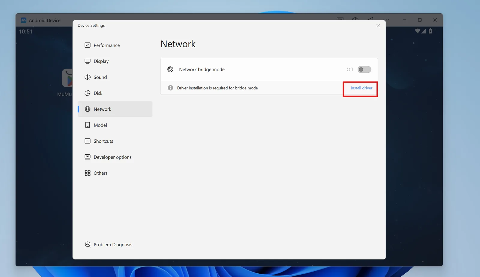 MuMu network settings