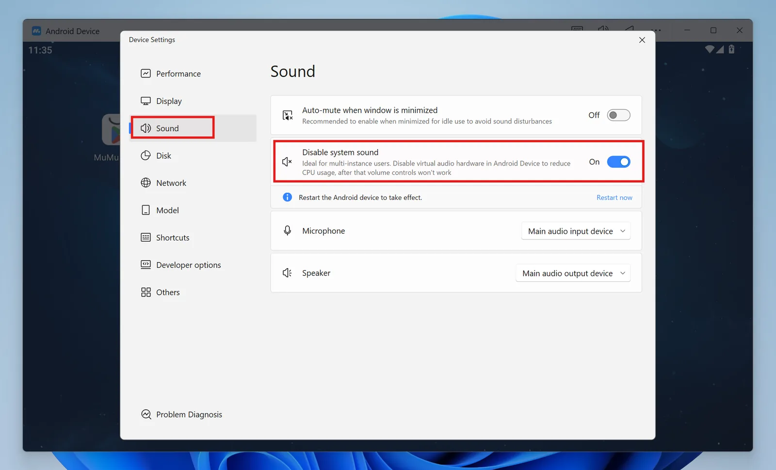Disable system sound