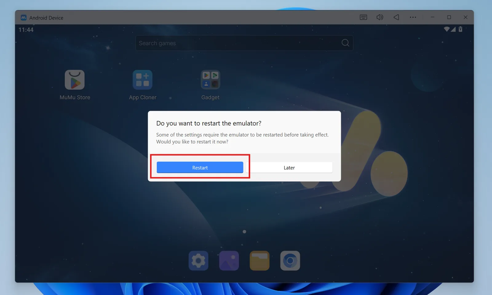 Restart emulator